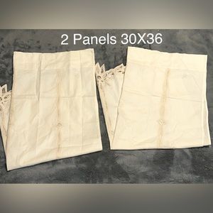 Pair of Cream Cotton Curtains with Tatting NWT SZ 30X36